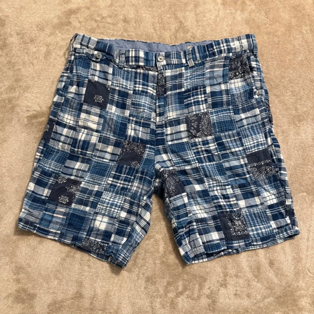 Polo Ralph Lauren Mens Blue Patchwork India Madras Classic Fit 9 Shorts 38